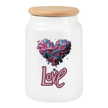 Pink and blue geometric heart - Cookie Jar with Wooden Lid - white - Front
