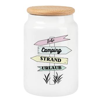 Camping Strand Urlaub Liebe - Keksdose mit Holzdeckel - Weiß - Vorne