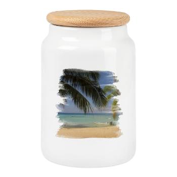 Beach - Cookie Jar with Wooden Lid - white - Front