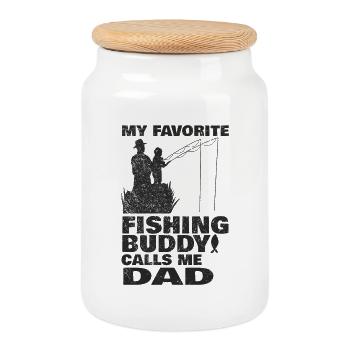 Angeln My Favorite Fishing Buddy Calls Me Dad - Cookie Jar with Wooden Lid - white - Front