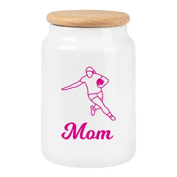 Maman Rugby - Boîte à biscuits avec couvercle en bois - blanc - Devant