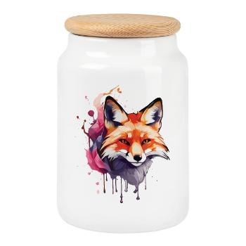 Renard mignon - Boîte à biscuits avec couvercle en bois - blanc - Devant