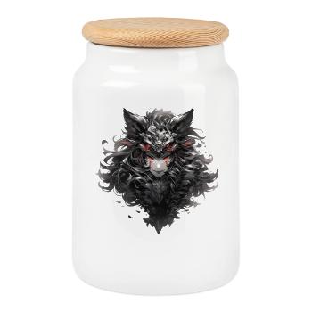 Mecha Animal Tiger Wolf Fox Dino Bear Cyborg - Cookie Jar with Wooden Lid - white - Front