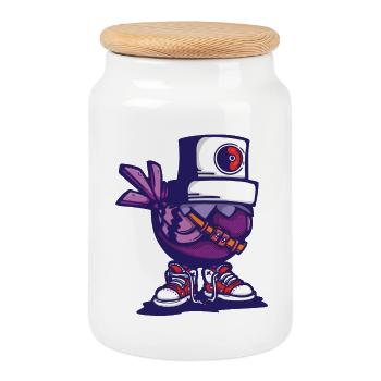 Bird cap - Cookie Jar with Wooden Lid - white - Front