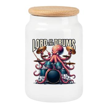Oktopus am Schlagzeug – Lord of the Drums - Keksdose mit Holzdeckel - Weiß - Vorne