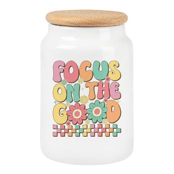 Concentrez-vous sur le bien - Boîte à biscuits avec couvercle en bois - blanc - Devant