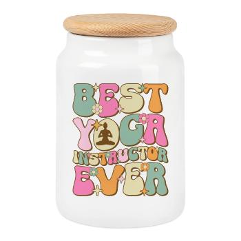 Best Yoga Instructor Ever - Cookie Jar with Wooden Lid - white - Front