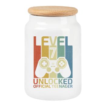 Level 7 Unlocked official teenager - Cookie Jar with Wooden Lid - white - Front
