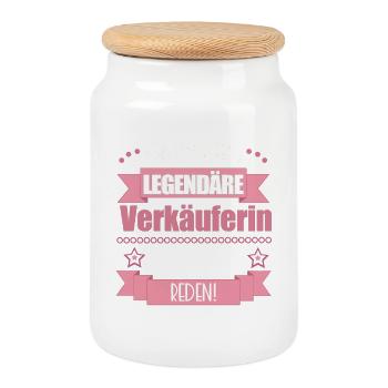Lustiger Spruch für Verkäuferin – Geschenkidee - Keksdose mit Holzdeckel - Weiß - Vorne