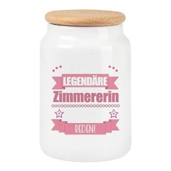 Lustiger Spruch für Zimmererin – Geschenkidee - Keksdose mit Holzdeckel - Weiß - Vorne