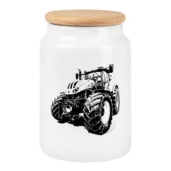 Tracteur - Boîte à biscuits avec couvercle en bois - blanc - Devant