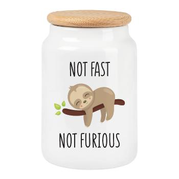 Pas rapide, pas furieux - Boîte à biscuits avec couvercle en bois - blanc - Devant
