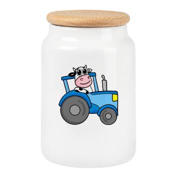 Ferme de tracteurs de vaches - Boîte à biscuits avec couvercle en bois - blanc - Devant