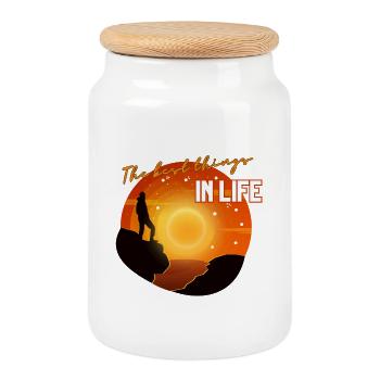 Les meilleures choses de la vie – Coucher de soleil - Boîte à biscuits avec couvercle en bois - blanc - Devant