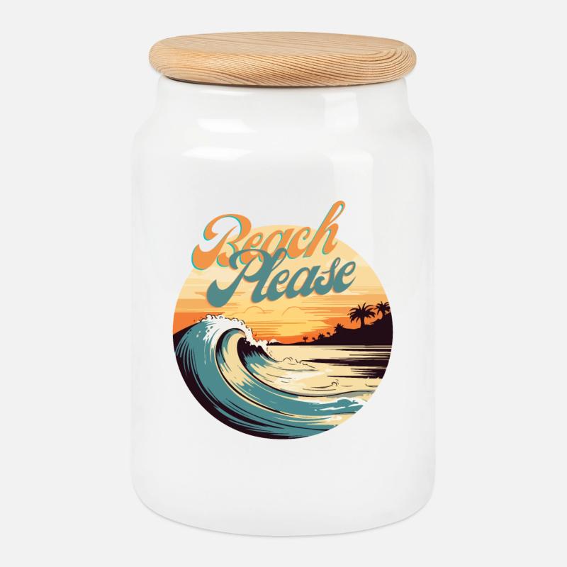 BeachPlease Retro Sunset Wave - Keksdose mit Holzdeckel - Weiß