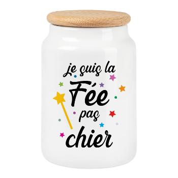 Je suis la Fée pas chier ! - Boîte à biscuits avec couvercle en bois - blanc - Devant