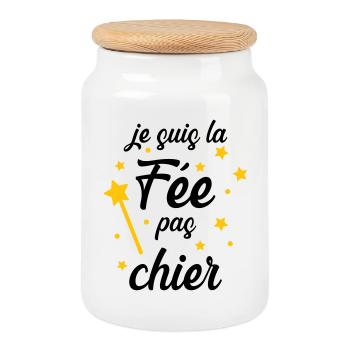 Je suis la Fée pas chier ! - Boîte à biscuits avec couvercle en bois - blanc - Devant