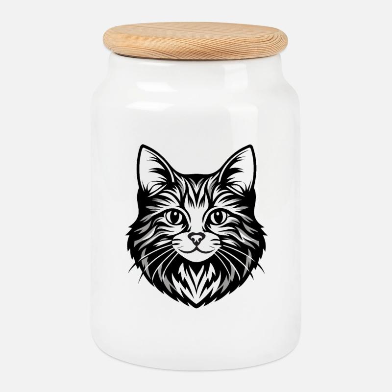 Komplizierte Katzengesicht Illustration - Keksdose mit Holzdeckel - Weiß