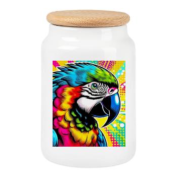 Papagei Pop Art - Keksdose mit Holzdeckel - Weiß - Vorne