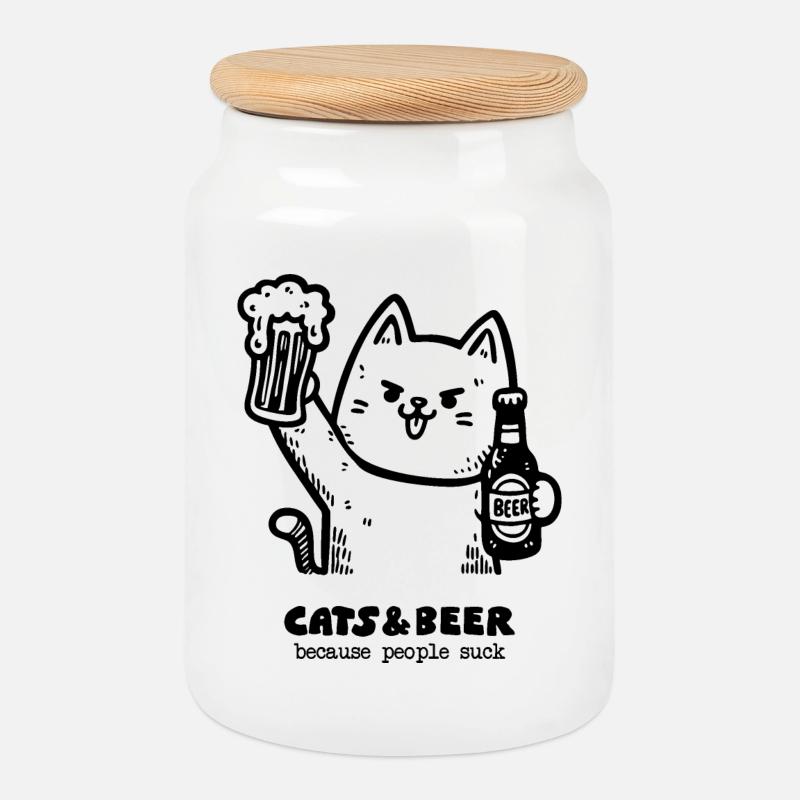 Katzen und Bier 1 - Keksdose mit Holzdeckel - Weiß