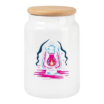 Oil Lamp Retro Look - Cookie Jar with Wooden Lid - white - Front