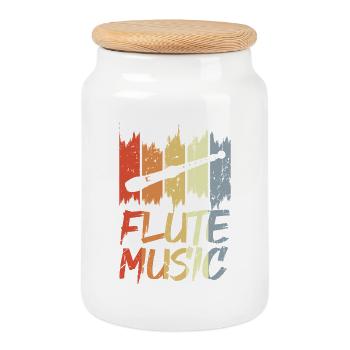 Vintage Flute Music - Cookie Jar with Wooden Lid - white - Front
