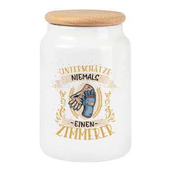 Zimmerer Geschenk Holz Lustig Handwerk - Keksdose mit Holzdeckel - Weiß - Vorne