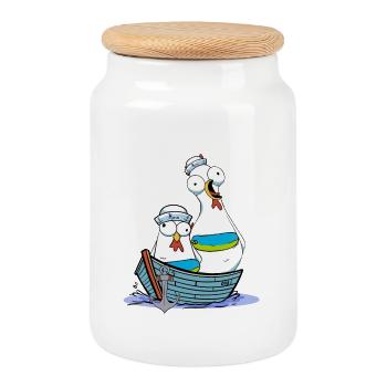 Huhn Matrose Seemann maritim Anker Ahoi Reise - Keksdose mit Holzdeckel - Weiß - Vorne