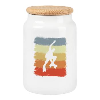 Vintage Roller Skating Skater - Cookie Jar with Wooden Lid - white - Front
