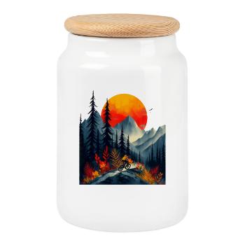 Mountain biking - Cookie Jar with Wooden Lid - white - Front