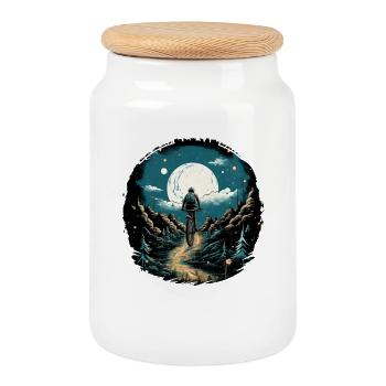 Mountain Biking Illustration - Cookie Jar with Wooden Lid - white - Front