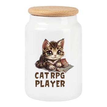 Katzen RPG Player W20 Rollenspiel Shirt - Keksdose mit Holzdeckel - Weiß - Vorne