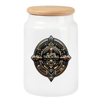 GPS Tracking Sticker - Cookie Jar with Wooden Lid - white - Front