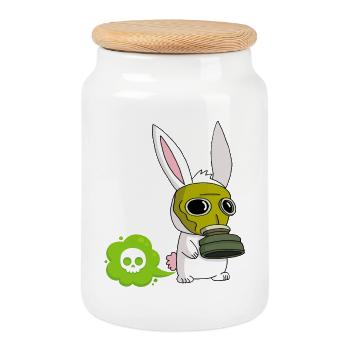 Lapin qui pète - Boîte à biscuits avec couvercle en bois - blanc - Devant
