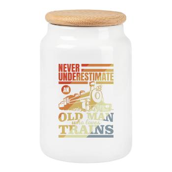 Railroad Grandfather - Cookie Jar with Wooden Lid - white - Front
