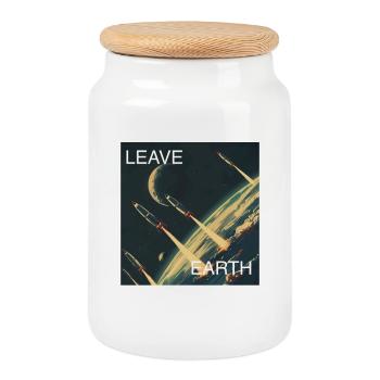 Retro Style Plakat Raumfahrt „Leave Earth“ - Keksdose mit Holzdeckel - Weiß - Vorne