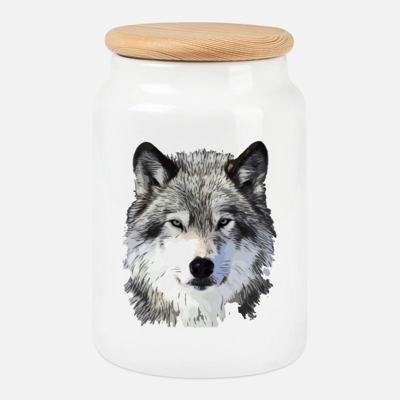 Der Wolf - Keksdose mit Holzdeckel - Weiß