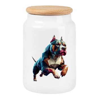 Pitbull Dog Running Origami Geometric 3D - Cookie Jar with Wooden Lid - white - Front