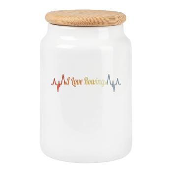 I love rowing heart line - Cookie Jar with Wooden Lid - white - Front