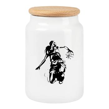 Graphique de joueur de basket-ball - Boîte à biscuits avec couvercle en bois - blanc - Devant