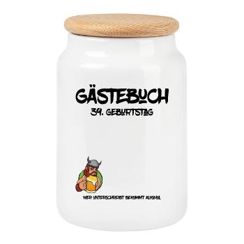 39. Geburtstag | Gästebuch Design - Keksdose mit Holzdeckel - Weiß - Vorne