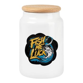 poisson Homme poissonnier Poisson et chance - Boîte à biscuits avec couvercle en bois - blanc - Devant