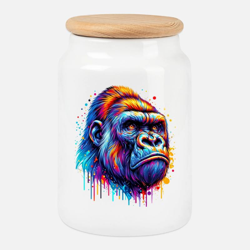 Gorilla - Keksdose mit Holzdeckel - Weiß
