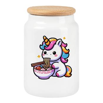 Japanese Kawaii Unicorn Ramen Asian Cuisine - Cookie Jar with Wooden Lid - white - Front