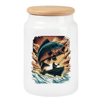Aventure vintage du pêcheur de carpes au coucher du soleil - Boîte à biscuits avec couvercle en bois - blanc - Devant
