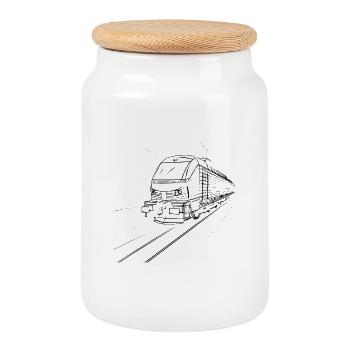 Train Sketch - Cookie Jar with Wooden Lid - white - Front