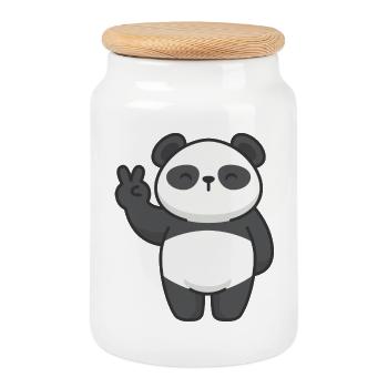 Motif Panda avec signe de paix bande dessinée - Boîte à biscuits avec couvercle en bois - blanc - Devant