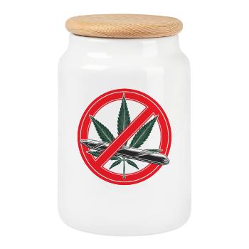 Panneau d’interdiction de la marijuana au cannabis - Boîte à biscuits avec couvercle en bois - blanc - Devant