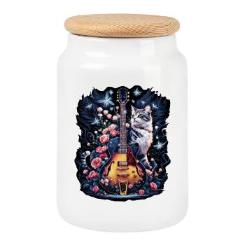 Musicien Guitare Guitariste Flowers Cat Dreams - Boîte à biscuits avec couvercle en bois - blanc - Devant