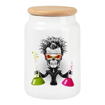 Skull as a gloomy scientist in the laboratory - Cookie Jar with Wooden Lid - white - Front